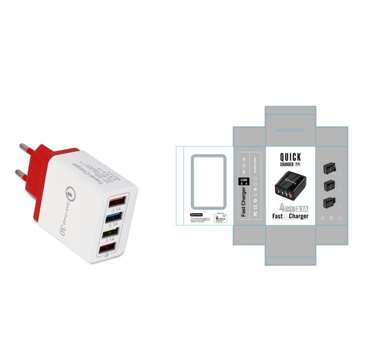 Chargeur USB Charge rapide 3.0 4 Adaptateur de téléphone pour tablette Chargeur mobile mural portable