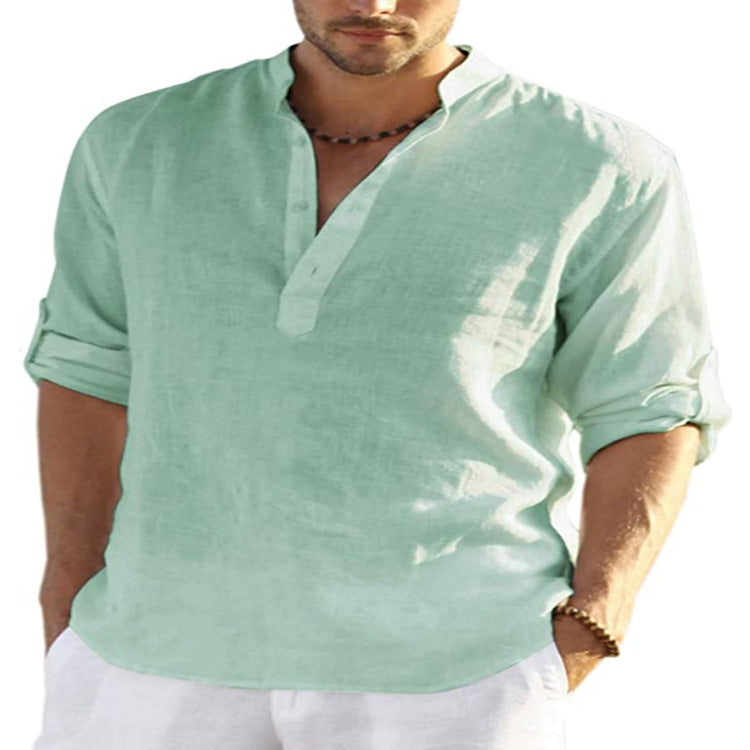 Chemise "Zenith-Linen" – Col Montant, Coupe Ample en Lin & Coton Respirant