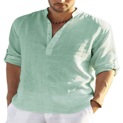 Chemise "Zenith-Linen" – Col Montant, Coupe Ample en Lin & Coton Respirant