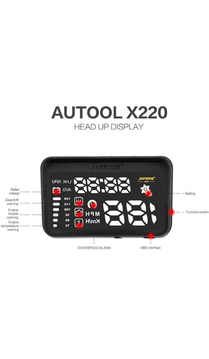 AUTOOL – compteur de vitesse X220 universel pour voiture, affichage tête haute obd hud, Interface OBD2