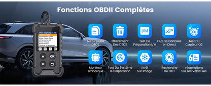 Scanner Lecteur Code Voiture EOBD avec Fonctions OBD2 complètes Vérifier l'outil Diagnostic neuf