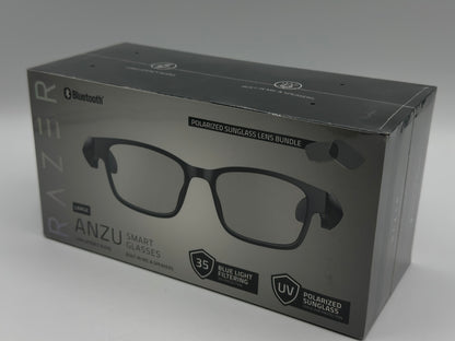 Lunettes à filtre anti-lumière bleue ou lunettes de soleil audio (Rectangle, Large) (Son à faible latence, Conception IPX4 résistante à l’eau, Micro intégré et haut-parleurs) Noir Razer Anzu