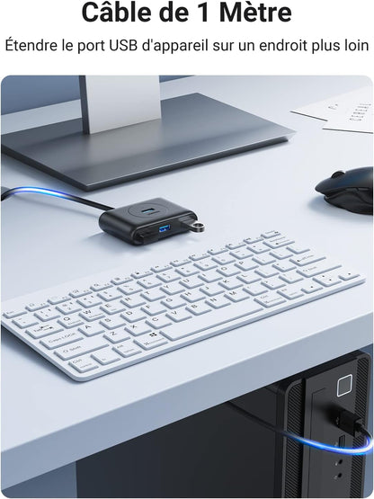 UGREEN Hub USB 3.0 vers 4 Ports USB 5Gbps Transfert Rapide Hub Multiple USB Compatible avec Souris Clavier Disque Dur, PC PS5 PS4 Pro Slim Xbox One MacBook USB A, Windows MacOS Linux, 1M Câble