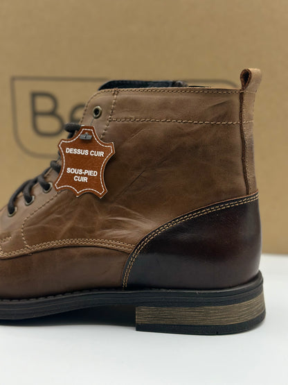 ELONG Bottine Homme Cuir Noir Marron