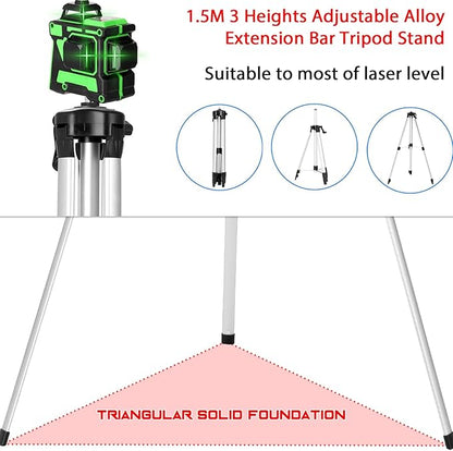 Niveau Laser Vert en 3 x 360 3D 12 Lignes avec Fonction 3° D'auto-Nivellement Auto-équilibrage du Niveau Laser Multifonctionnel 12 Lignes Lignes Horizontales Verticales a Trépied (1 Batteries)