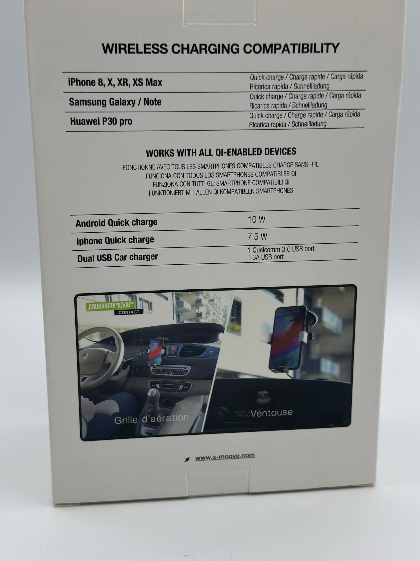 Xmoove - Support Voiture avec Charge sans Fil Rapide Qi - 10W - POWERCAR Contact Inter