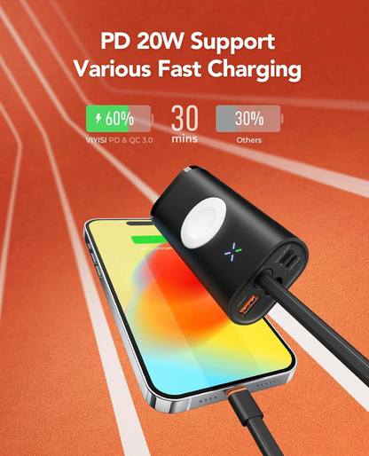 Batterie Externe pour iPhone et Apple Watch, 10000mAh Charge Rapide 20W PD 3.0& QC 3.0, neuf