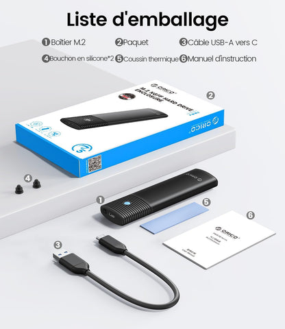 ORICO Boîtier SSD M.2 SATA, Aluminium Adaptateur USB C 5Gbps sans Outil(Pas pour NVMe), Lecteur USB 3.2 M.2 NGFF SATA pour 4TB 2230/2242 /2260/2280 Basé sur SATA B-Key/B+M-Key SSDs- PWM2-BK