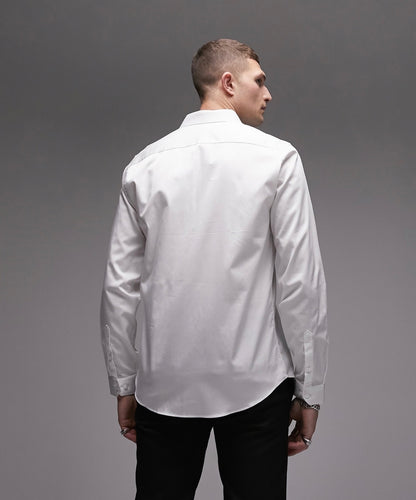 Topman - Chemise cintrée en satin à manches longues - Blanc