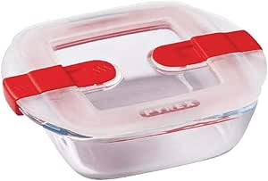 Pyrex - Cook&Heat - Plat Carré en Verre avec Couvercle Hermétique Spécial Micro-Ondes – Boîte de Conservation – Cuisinez au Four, Conservez et Réchauffez, Transparent