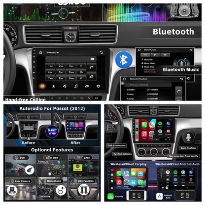 CAMECHO Android 11 Autoradio pour Volkswagen Passat 2012-2015, 2G+32G, Wireless Carplay Android Auto, 10.1" HD écran Double Din Bluetooth avec GPS HiFi Support FM RDS SWC + AHD Caméra de recule