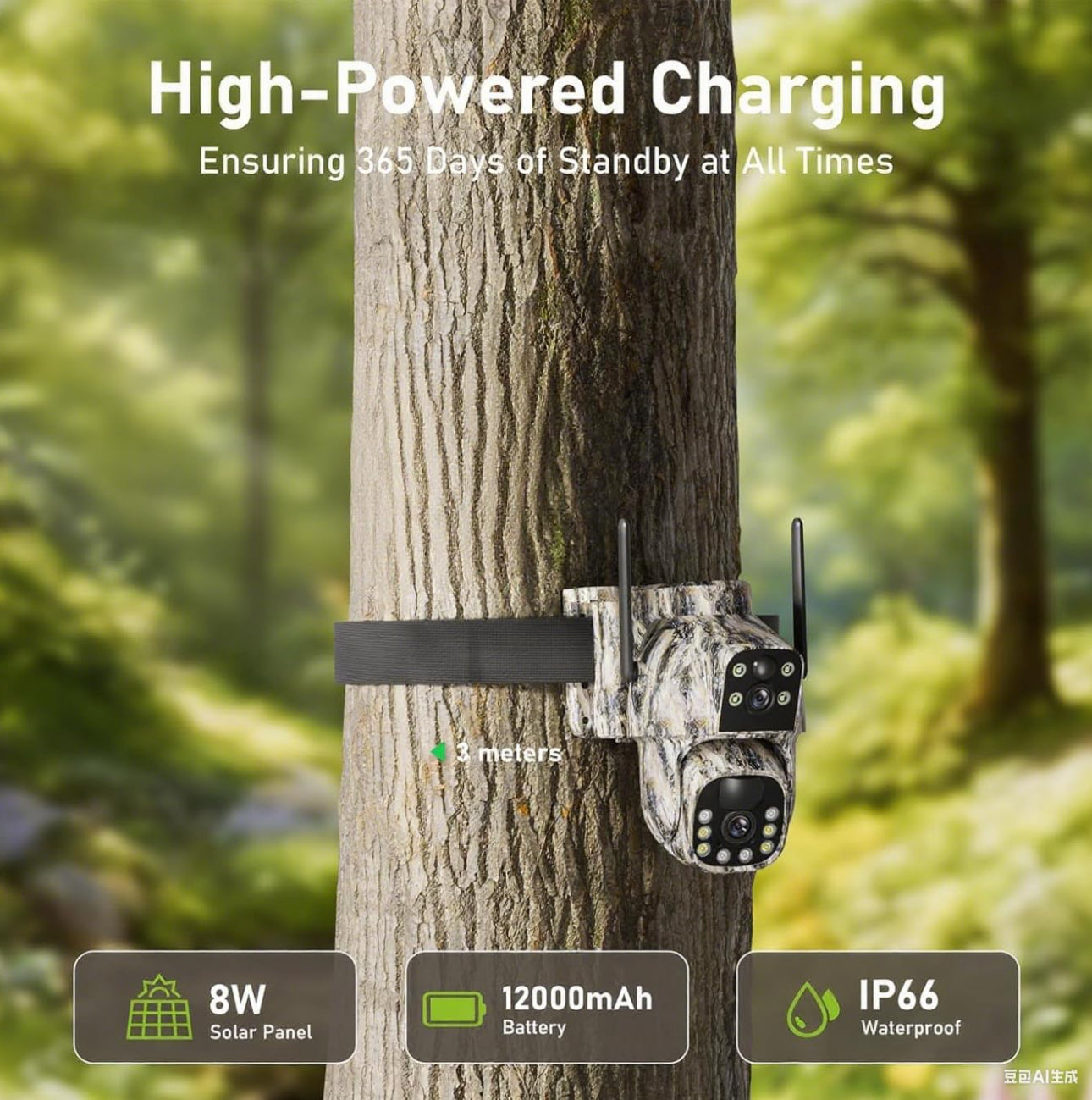 Camera Chasse 4G, Batterie 12000mAh, 2K+2K Double Caméra 4G Autonome,Camera 4G Solaire Exterieur avec détection de Mouvement,Vision Nocturne Couleur,Suivi Automatique,IP66（sans Panneau Solaire）compatible avec tout les opérateurs mobiles