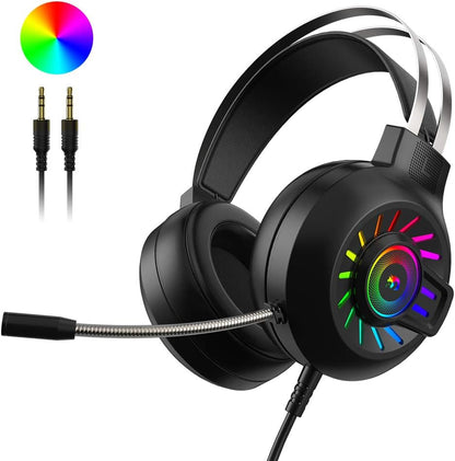 Casque de Jeu, Casque de Jeu Filaire stéréo 3,5 mm avec rétroéclairage Arc-en-Ciel RVB, Son Surround de Casque Professionnel et Microphone à réduction de Bruit, pour PS4 / Xbox One/Mac/PC (Noir)