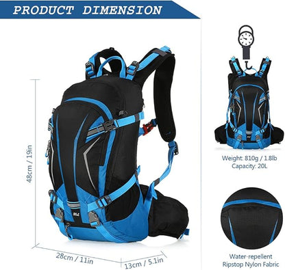 Sac à dos 20L Résistant à l'eau Vélo Sac Pack Sports de Plein Air Equitation Voyage Camping Randonnée avec Housse de Pluie Housse de Casque
