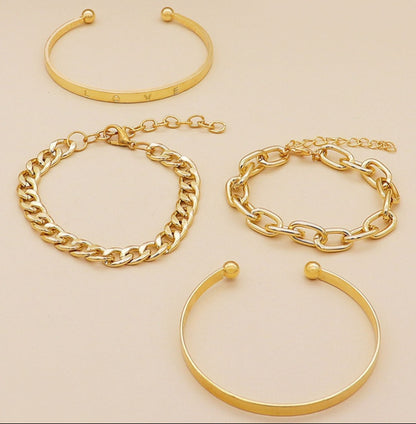 Ensemble de Bracelets "Pure-Link" – Jonc Ouvert en C & Chaîne Maillée Minimaliste
