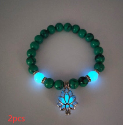 Bracelet "Lotus Lumineux" – Pierre Naturelle, Énergie Yoga & Perles Phosphorescen