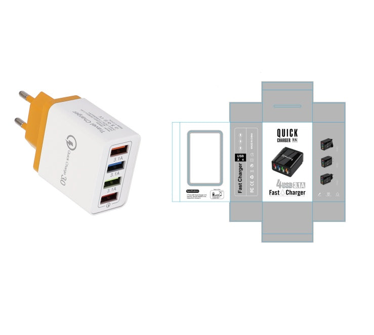 Chargeur USB Charge rapide 3.0 4 Adaptateur de téléphone pour tablette Chargeur mobile mural portable