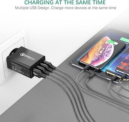 Quick Charge 3.0 Chargeur Secteur USB Câble USB CQC 3.0 30W/6A 4 Ports Neuf