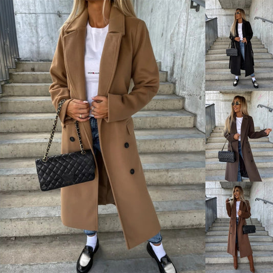 Manteau "Élégance Royale" – Coupe Longue ceinturée à Double Boutonnage