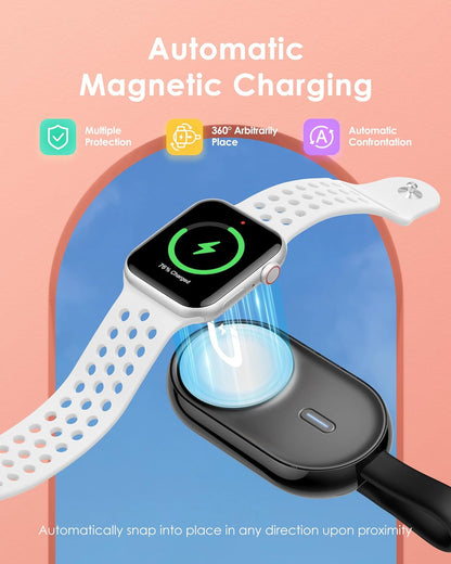 Chargeur sans Fil Portable pour Apple Watch Series 8/UItra/7/6/5/4/3/2/SE/Nike,1200mAh iWatch Keychain Charger Power Bank avec câble intégré (Noir)