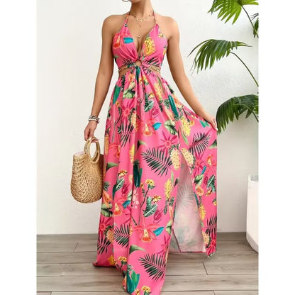 Robe "Flora-Chain" – Coupe Évasée, Dos Nu & Découpes Latérales avec Détail Chaîne
L'élégance florale sublimée par une touche d'audace