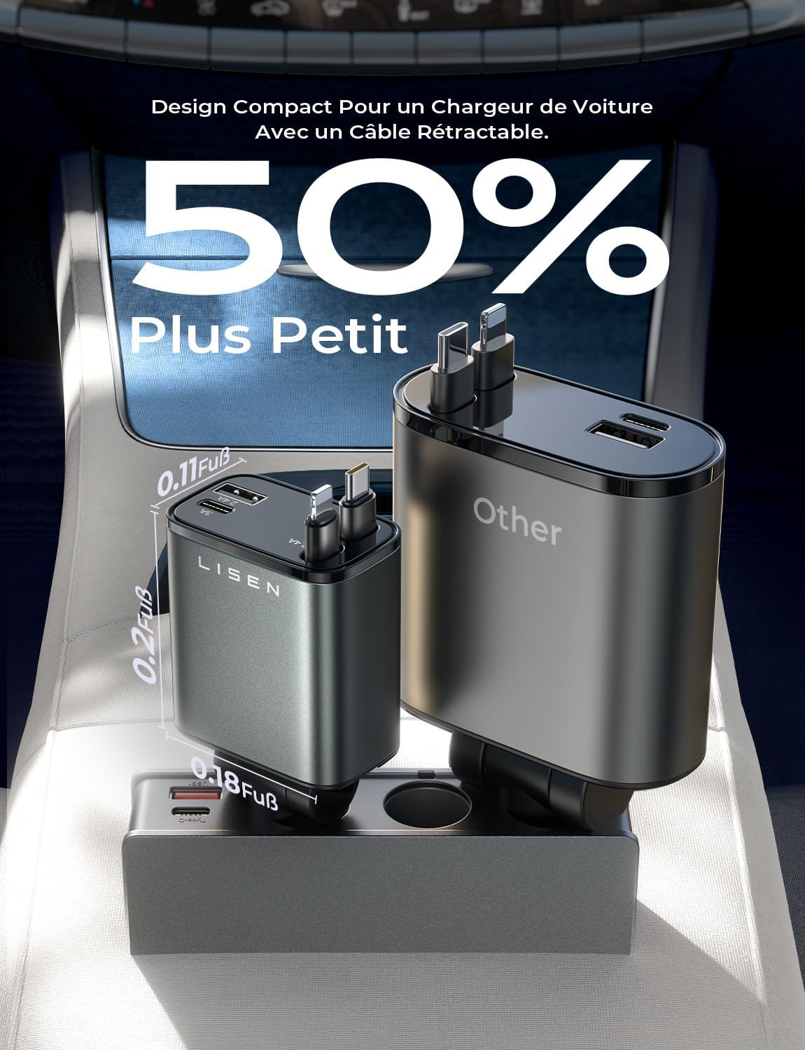 Chargeur Voiture USB C 69W 4 en 1 Rétractable[Câble Magique & Rebond Instantané] Chargeur Allume Cigare Voyage Camping Car Accessoires, Cadeau Maman Papa Cadeau Fête Des Meres pour iPhone 16 15