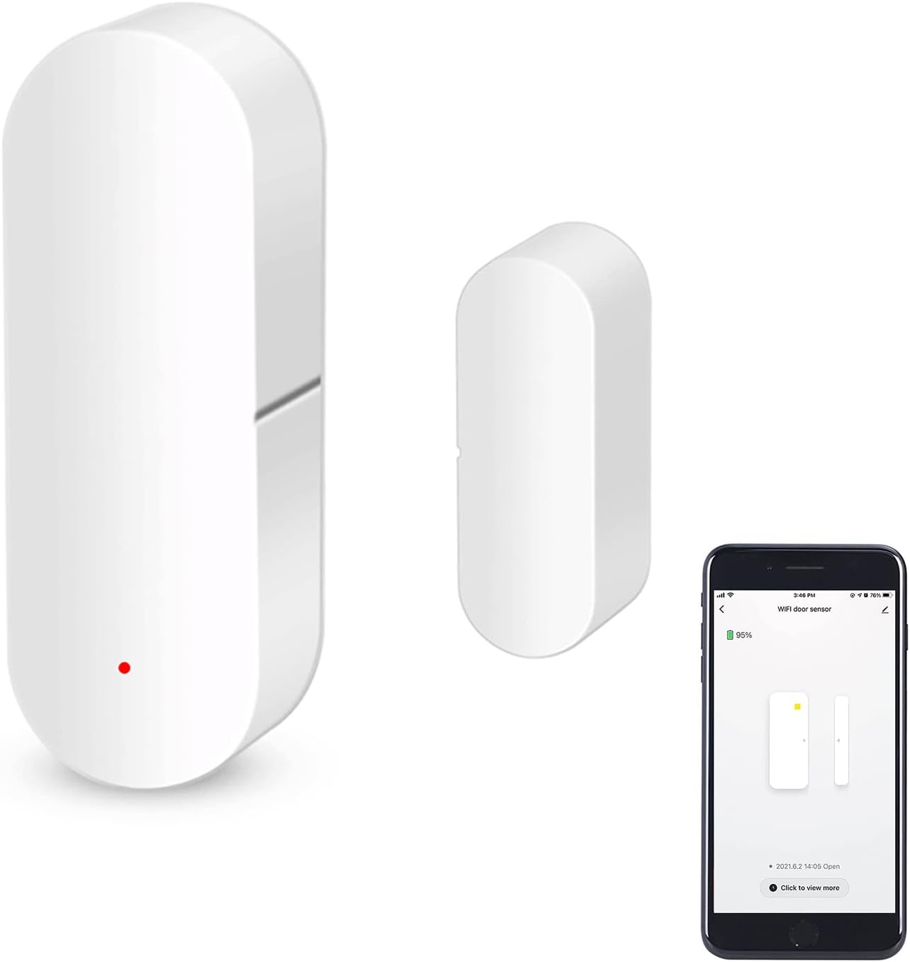 Capteur de Porte WiFi Capteur de Contact Intelligent pour fenêtre Alarme sans Fil Compatible avec Alexa et Google Assistant Pas Besoin de hub 1 Pack