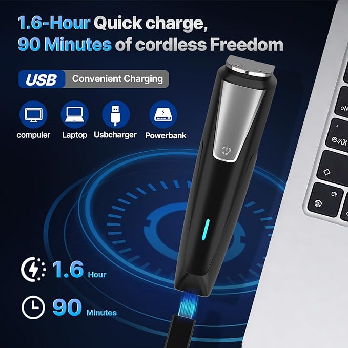 Tondeuse Cheveux Hommes, Tondeuse Barbe Homme Charge USB, Tondeuse à Nez, Tondeuse Cheveux Professionnelle de Précision Kit 3 en 1 avec 9 Accessoires de 1 à 16 mm