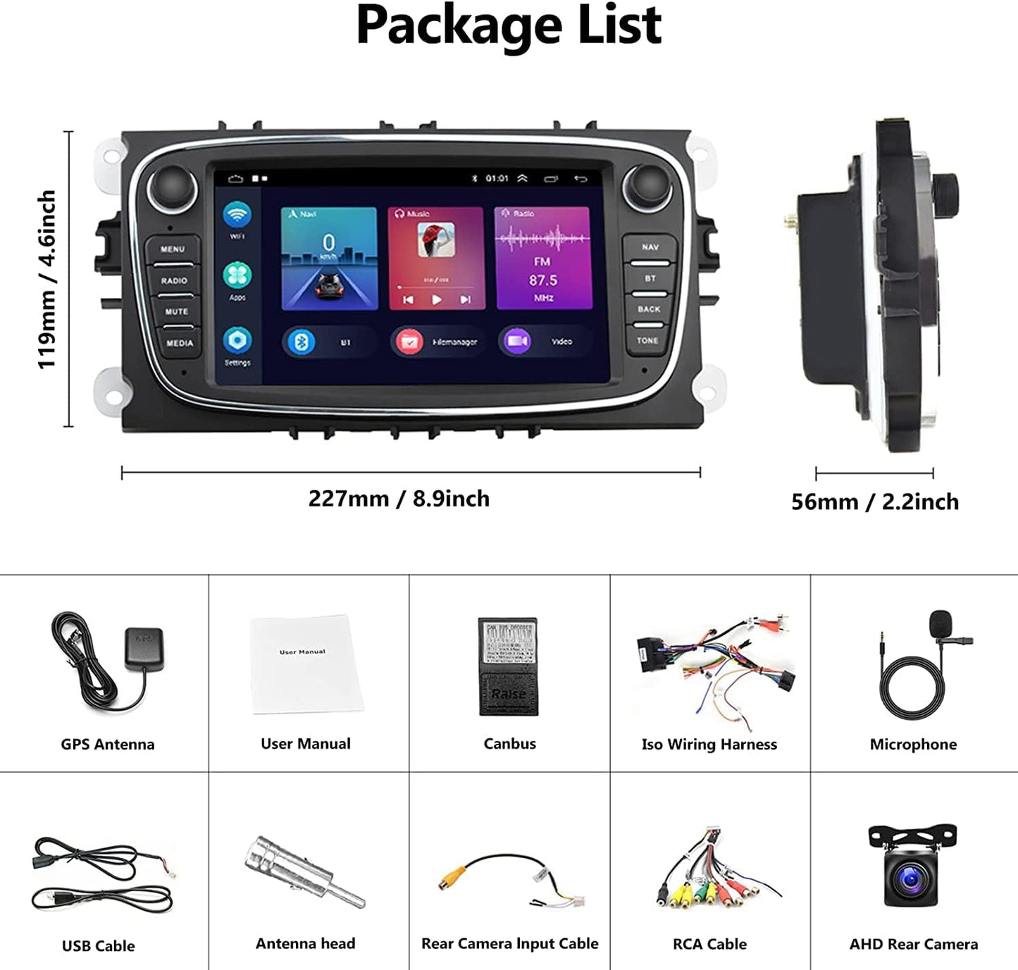 Autoradio 2+32G Android 11- 2 Din avec Carplay pour Ford Focus Mondeo Galaxy Kuga C-Max S-Max neuf