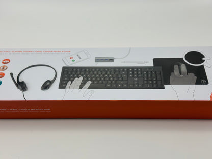 Pack Clavier AZERTY sans Fil, Souris, Tapis de Souris, HUB 4 Ports USB, Casque-Micro