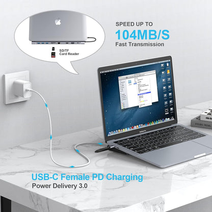 Station d'accueil USB C Docking Station, 10 en 1 Triple Display USB C Hub Dual Monitor mit 4K HDMI, VGA, 3xUSB 3.0, PD 100W, Ethernet, SD/TF Slots, Laptop-Dockingstation für MacBook und Windows