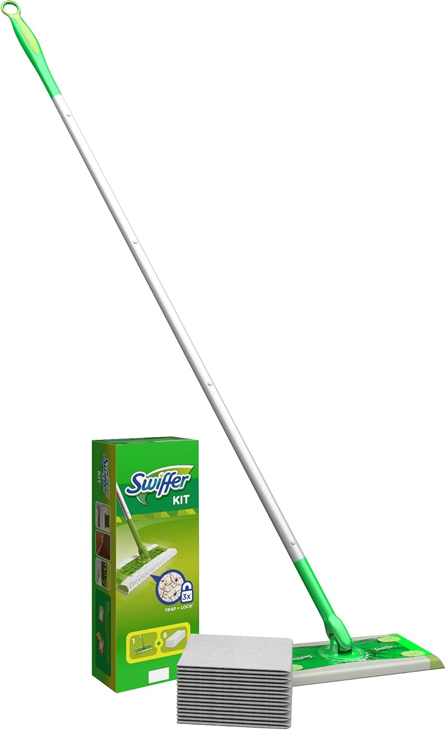 Swiffer Set de démarrage pour essuie-glaces 1 essuie-glace + 8 chiffons secs, essuie-glace idéal contre la poussière, les poils d'animaux et les allergènes