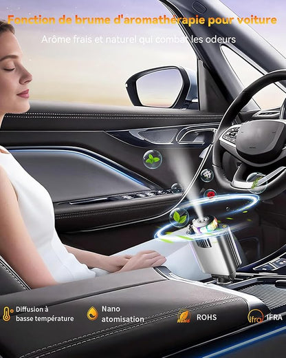 Chargeur 5 en 1 Chargeur Allume Cigare Voiture USB C [Cadeau Fete des Peres & Idee Cadeau Homme Papa Femme] Rétractable Chargeur Voiture avec aromathérapie Voyage Camping Car Accessoires pour iPhone Android