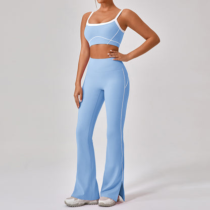 Ensemble "Contour-Flex" – Set Fitness 2 Pièces à Bretelles Spaghetti & Design Bicolore