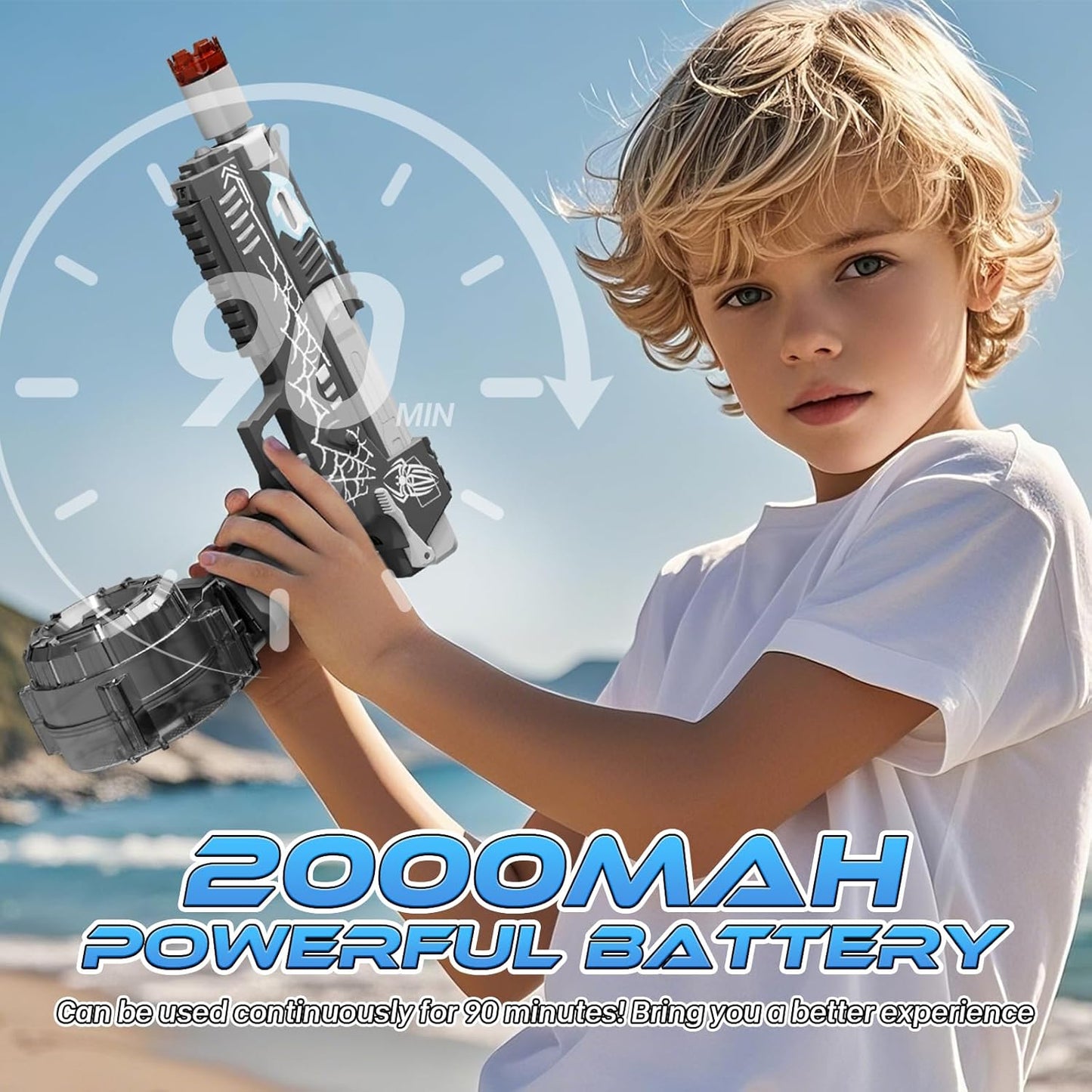 Pistolet à Eau Électrique pour Adultes et Enfants, Pistolet Automatique Grande Portée 8 M LED, Grande Capacité Étanche IP7 (Noir