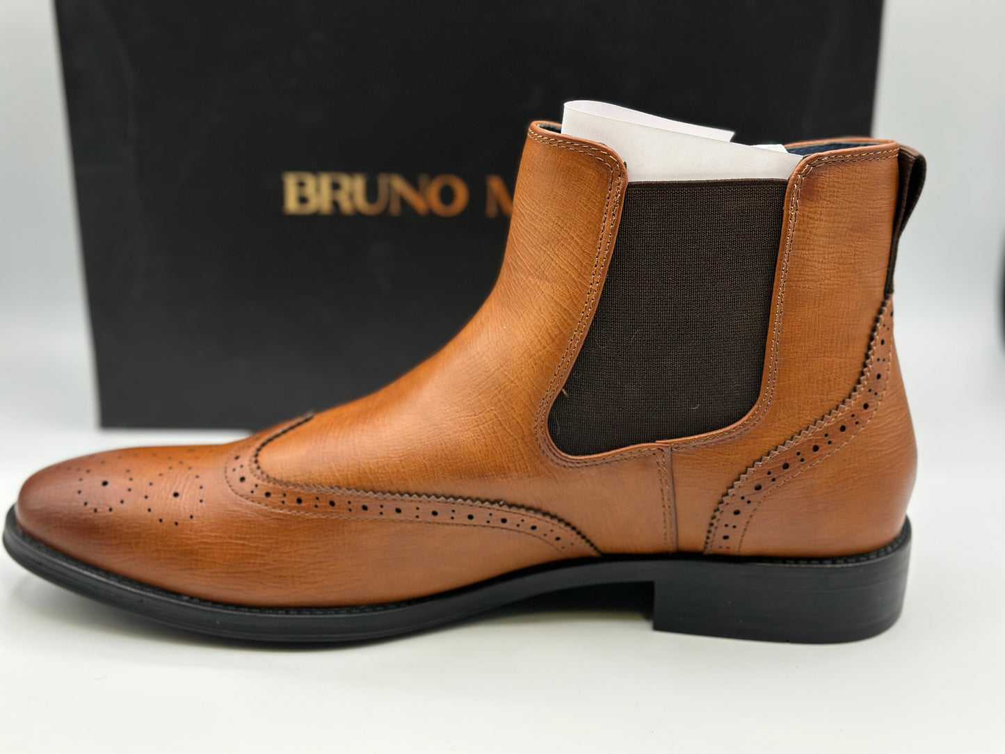 Bruno Marc Men Chelsea Boots Brogue en cuir Bottes de cheville Bottes Slip Boots