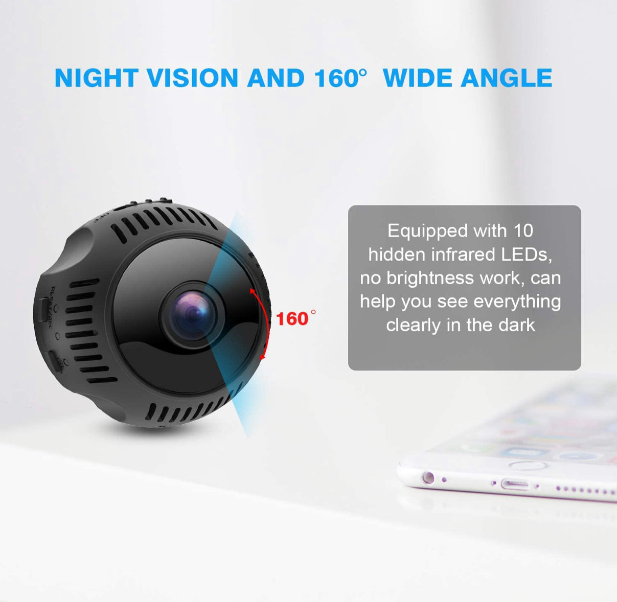 Mini Caméra WiFi, HD 1080P WiFi avec Vision Nocturne Détection de Mouvement Grand Angle 160° neuve