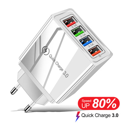 Chargeur USB Charge rapide 3.0 4 Adaptateur de téléphone pour tablette Chargeur mobile mural portable