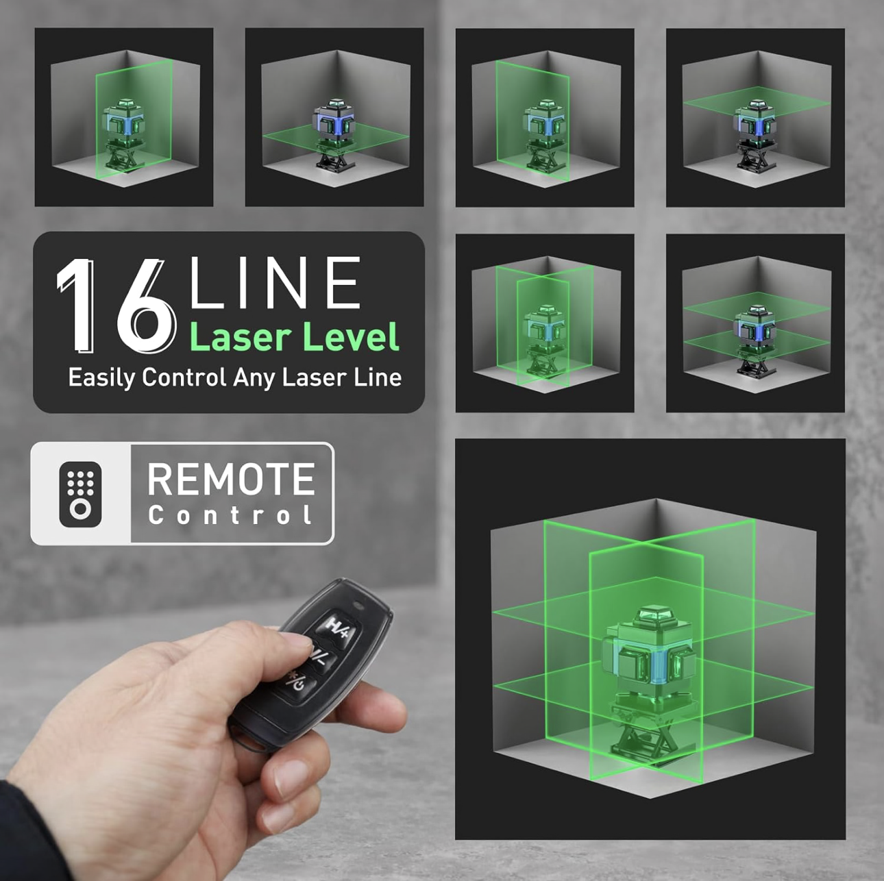 Niveau Laser 360°,Laser Chantier Autonivelant 4d 16 Lignes,Mode Impulsion,avec 2 Piles,Télécommande,Base en Aluminium et Trépied,Étanchéité IP54,pour Construction et Accrochage de tableaux