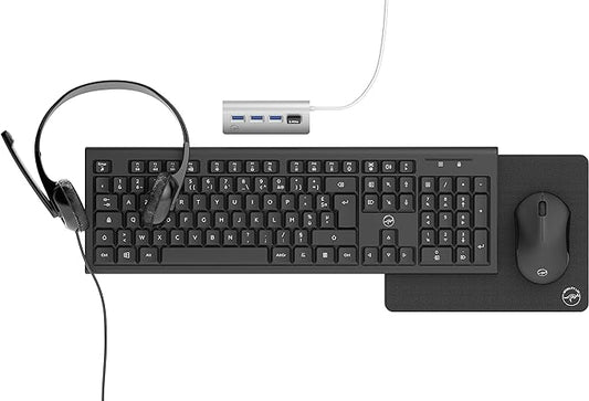 Pack Clavier AZERTY sans Fil, Souris, Tapis de Souris, HUB 4 Ports USB, Casque-Micro