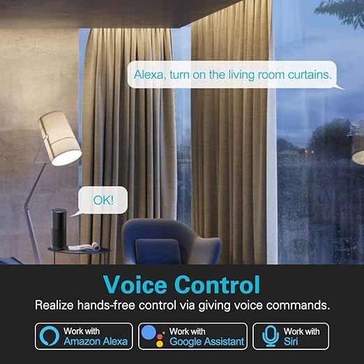Commutateur de rideau intelligent WiFi, interrupteur de volet roulant WLAN à 3 vitesses, interrupteur de commande vocale à distance APP pour volets roulants de rideau de fenêtre, compatible avec Google Home Alexa Echo, sans hub nécessaire -4Pcs