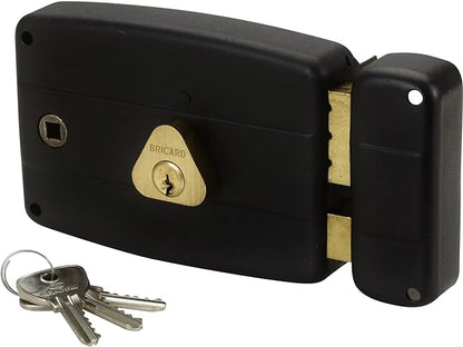 Serrure en applique horizontale fouillot 2 entrées Cylindre 5 Goupilles droite, Noir neuf