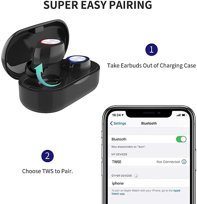 Écouteurs Bluetooth sans Fil 5.0 Réduction du Bruit Sports pour iOS Android Noir