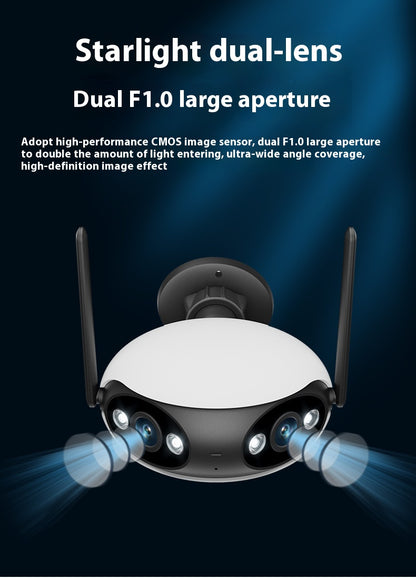 Caméra de surveillance sans fil à écran d'épissure binoculaire angle large 180°