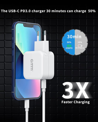 Chargeur USB C 40W, Dual USB-C Chargeur Rapide, 2 Ports PD 3.0 Chargeur 20W Compatible avec iPhone 13, 13 Pro, 13 Pro Max, iPhone 13 Mini