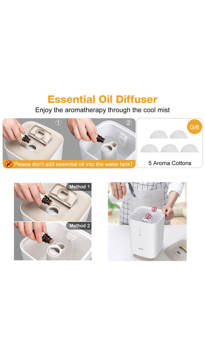MLITER Humidificateur à ultrasons 2,5 L, diffuseurs de parfums, minuteur, Fonctionnement Silencieux avec 3 Niveaux réglables de brumisation pour Maison neuf