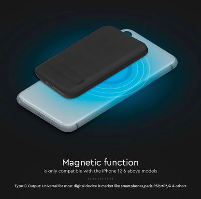 V-TAC Power Bank Magnétique Compatible avec MagSafe - 10 000 mAh - Charge Rapide PD 20 W - Batterie Externe pour Apple iPhone 12/13/14/15/Mini/Pro/Max - Noir