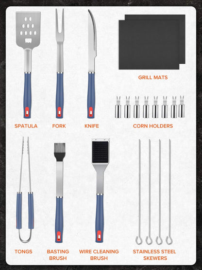 Ustensiles Barbecue, 20 Pièces Kit Barbecue avec Brosse Nettoyage Accessoires, Barbecue Portable Accessoire pour Jardin, Extérieur, Randonnée et Voyage Grillade