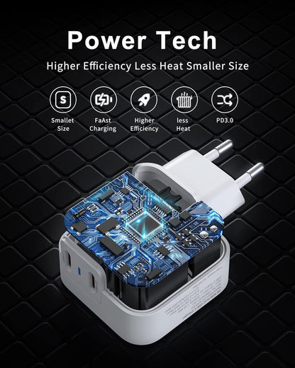 Chargeur USB C 40W, Dual USB-C Chargeur Rapide, 2 Ports PD 3.0 Chargeur 20W Compatible avec iPhone 13, 13 Pro, 13 Pro Max, iPhone 13 Mini