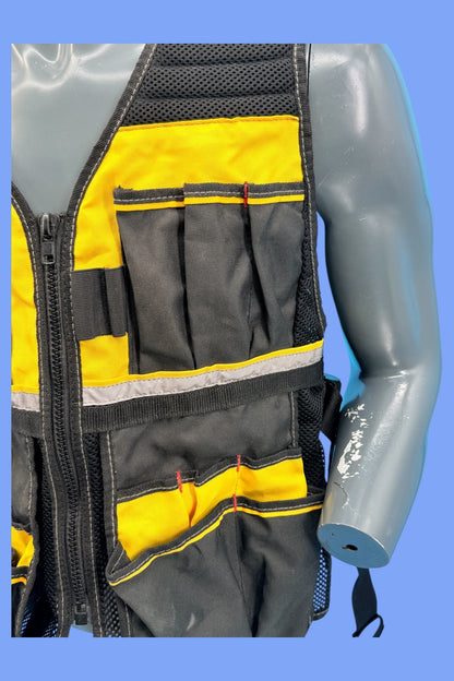 Stanley Fmst1 Veste Porte-Outils Gamme Fatmax - Nombreuses Poches - Bretelles Ajustables - Bandes Réfléchissantes -Doublure en Maille, XL, Jaune/Noir Multicolore